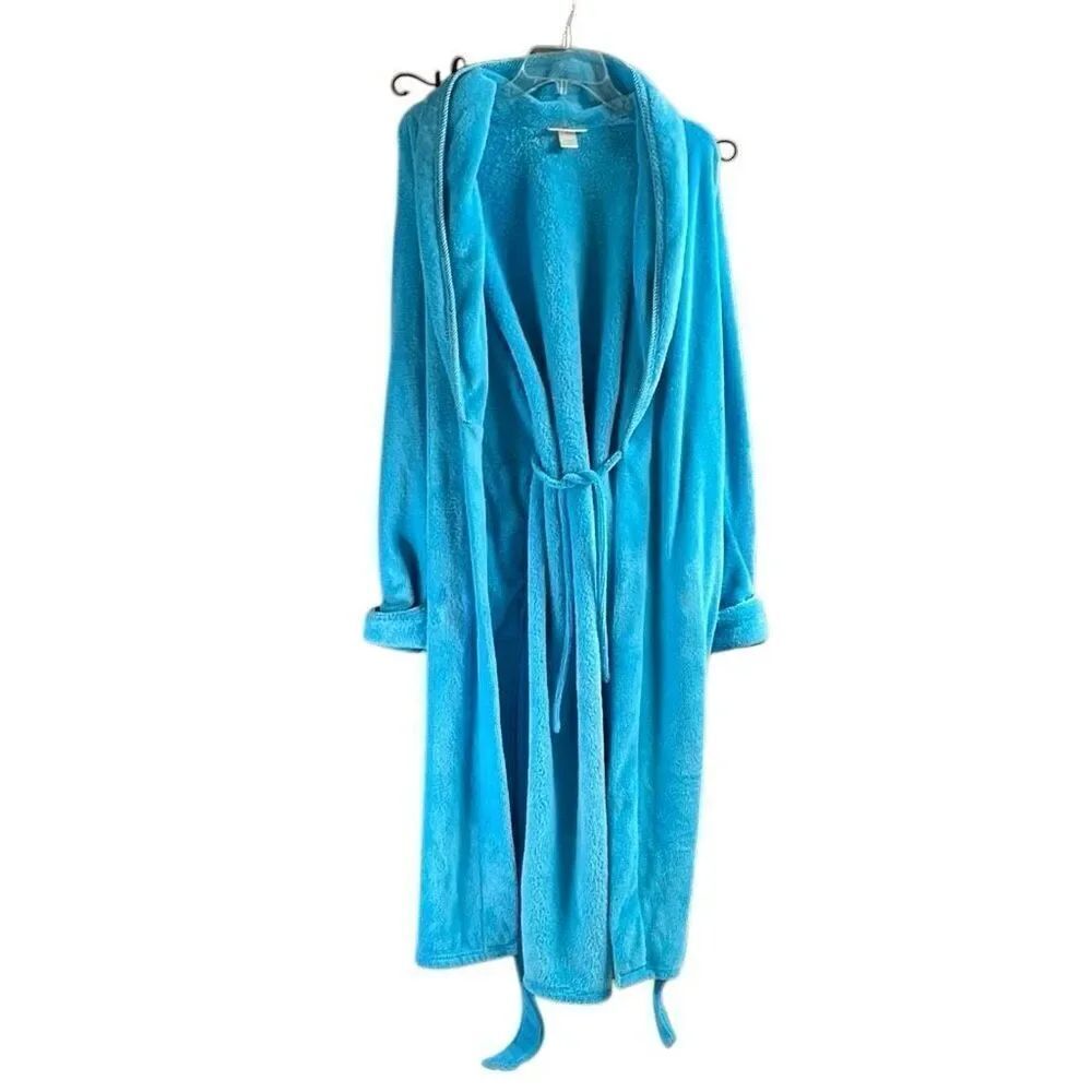 FASHION BUG Sleepwear Fleece Robe Housecoat Midi Length Teal Size XL Comfort